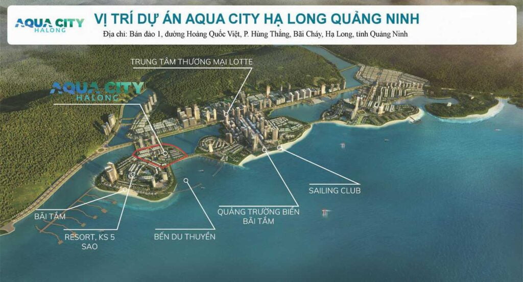 Dự án Aqua City Hạ Long có vị trí nằm trên đường Bao Biển liên thông 3 Bán Đảo